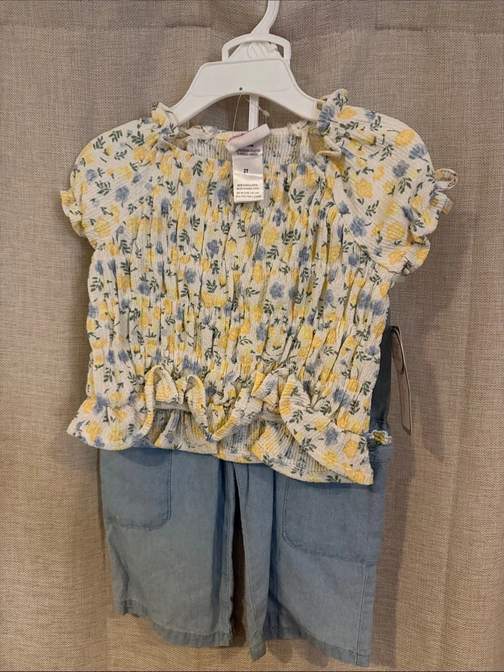 Smocked Floral Ruffle Top - Yellow & Blue
